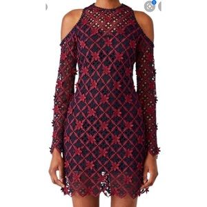 Self-Portrait Flower Appliqué Cocktail Dress